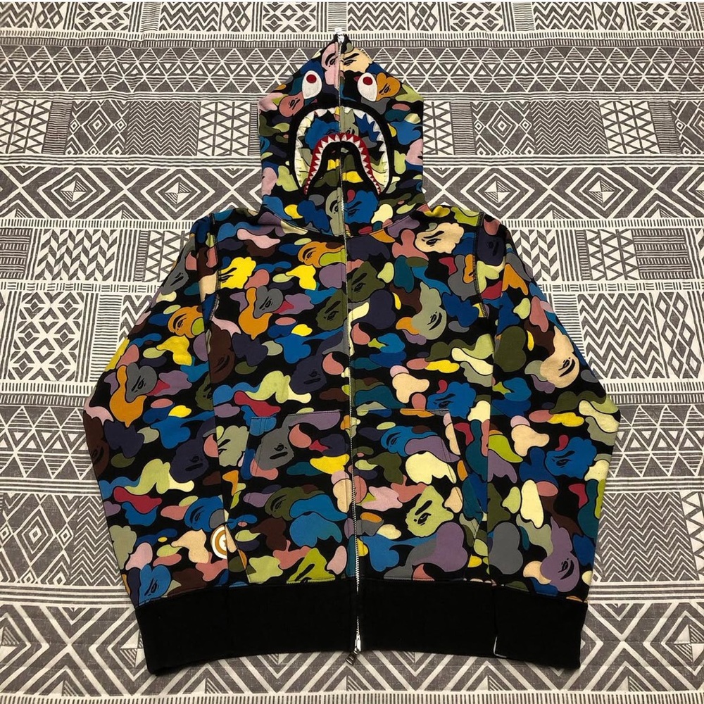 A Bathing Ape Bape ABC Camo Shark Full Zip Hoodie Size Small